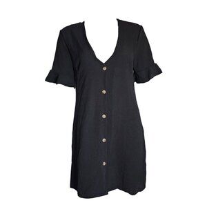 PRETTY LITTLE THING Solid All Black Button Down Shirt Dress Womens Size 6